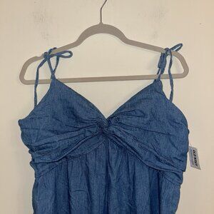 Old Navy Tie Shoulder Cropped Twist Front Smocked Wide Leg Jumpsuit Chambray XL